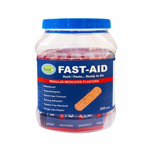 Smyle Fast-Aid Medicated Adhesive Strips- 200 Plasters (Jar of 1)