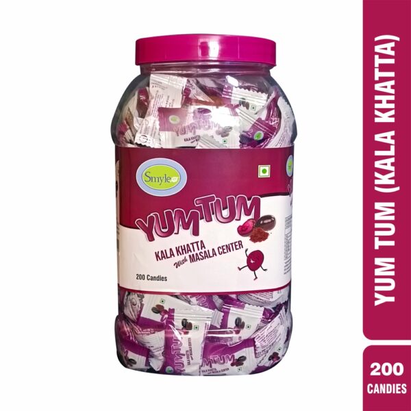 Smyle YumTum Candy | Kala Khatta with Masala Center | 200 Candies (Jar of 1)